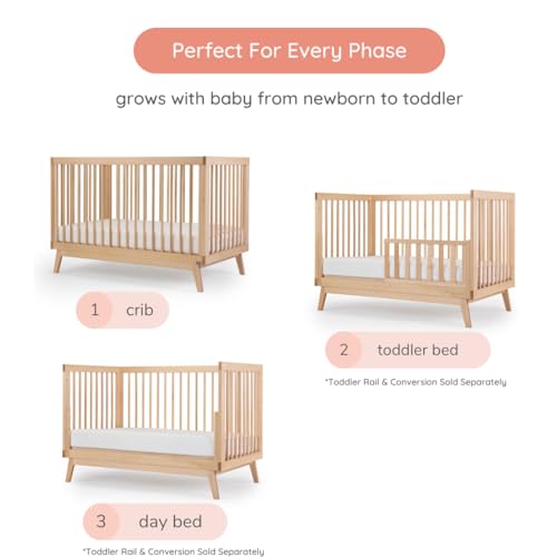 dadada Baby Soho 3-in-1 Convertible Crib to Toddler Bed – Wooden Crib Made in Italy, GREENGUARD Gold Certified Small Baby Crib – Baby-Safe Finish, Modern Design (Natural) - Thumbnail 3
