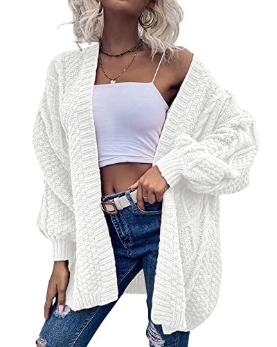 Image of Dyexces Womens Oversized Cable Knit Long Sleeve Lantern Cardigan Sweaters