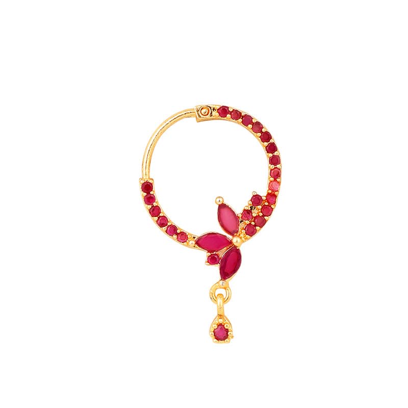 opal touch Women Nose pin/Nath Nose Ring Traditional Jewellery-Red-White Gold Nose Pin-picture-32