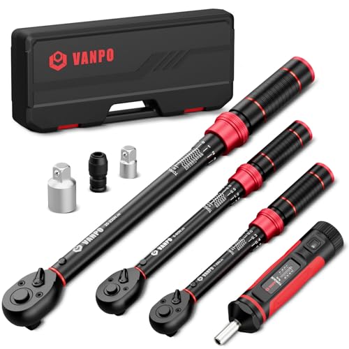 VANPO Clé Dynamométrique 1/4 & 3/8 & 1/2, 7 Pièces Kit de Clés Dynamométriques 1-25Nm 5-60Nm 20-220Nm avec Tournevis Dynamométrique 1-8Nm, ±3%...