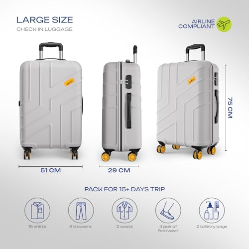 Image of Safari Large Stratos 8 Wheels 75cm Size Check-in Trolley Bag, Hard Case Polycarbonate, 360º Wheeling Luggage for Men & Women, Travel Bag, Suitcase for Travel, Trolley Bags for Travel, Cloud Grey