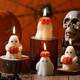 Tondiamo 4 Pcs Halloween Ghost Candle Large Pumpkin Spooky Ghost Shaped Candles Tea Lights Goth Gifts for Halloween Party Favor Table Decoration(White,Orange,Classic Style)
