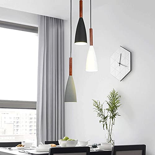 Lámpara nórdica de aluminio y madera E27 negra para dormitorio 7