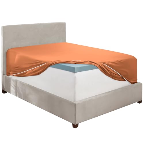 Image of Hearth & Harbor Extra Deep Pocket Queen Fitted Sheet - Fits 18 to 24 Inch Mattress - Ultra Soft 1800 Microfiber, Wrinkle-Free & Breathable - Hotel Luxury Fitted Sheet Only, Rust