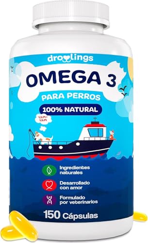 Omega 3 Perros y Gatos 1000mg - 150 Cápsulas de Aceite de Pescado (180mg EPA + 120mg DHA) - para Piel Huesos y Sistema inmunitario