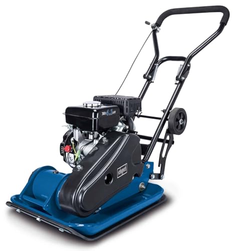 Scheppach Benzin Rüttelplatte HP1300S | 13 kN | 5.6PS | 82,5 kg | 30cm Verdichtungstiefe | Vorlaufgeschwindigkeit 15 m/min | Plattengröße 540x420 mm | inkl. Fahrvorrichtung & Gummimatte (für Pflaster)