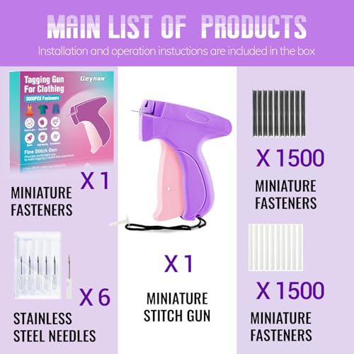 Image of Stitch Gun for Clothes - Stitchy Tagging Gun for Clothing, Handheld Stitch Gun Quick Clothing Fixer, Sewing Kit Includes 6 Needle，3000 Fasteners(1500 Black & 1500 White) (Purple)