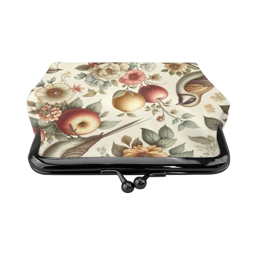 Pu Leather Buckle Coin Purse Birds-Flowers-Fruit Girls Kiss-Lock Change Purse Wallets2
