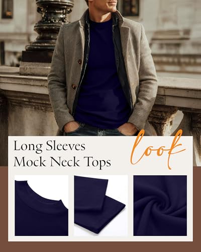 Riyiper 3 Pack Men's Mock Neck Shirts, Long Sleeve Slim Fit Turtleneck Tops Lightweight Basic Pullover Casual Knit Sweaters4