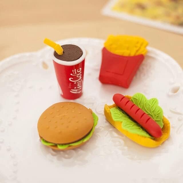 Image of AK Store (Pack of 4) 3D Cute Cartoon Shape Rubber Pencil Erasers, School Stationery for Kids, Boys Girls, Birthday Return Gifts (Fast Food)