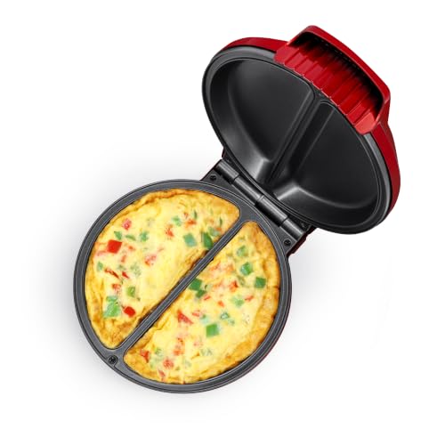 Image of Holstein Housewares - Non-Stick Omelet & Frittata Maker, Metallic Red /Stainless Steel - Makes 2 Individual Portions Quick & Easy