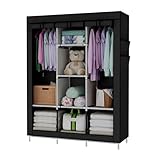 Raganet, Closet Plegable de 4 Niveles Color Negro, Zapatero Organizador de Ropa Minimalista, Telas y Barras Resistentes y...