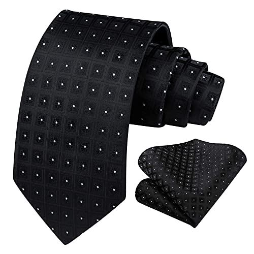 Image of HISDERN Mens Ties Plaid Tie and Pocket Square Set Classic Woven Formal Checkered Neckties & Handkerchief Wedding Party