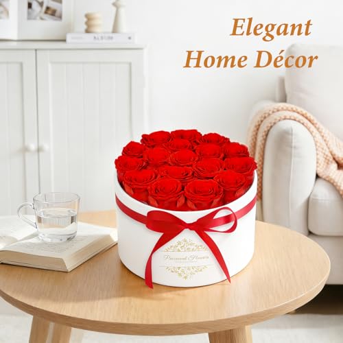 17 Forever Flowers in a Luxury Suede Box, Preserved Roses Birthday Gifts for Women, Romantic Anniversary Valentines Day Gifts for Her Girlfriend Wife, Red - Image 3
