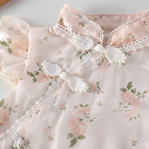 Newborn Babys Girls Embroidered Cheongsam Romper Infant Toddler Short Sleeve Bodysuit with Headband Outfits Set3