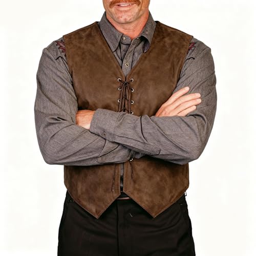 Chaleco medieval para hombre con cuello redondo y cordones ajustables para eventos 4