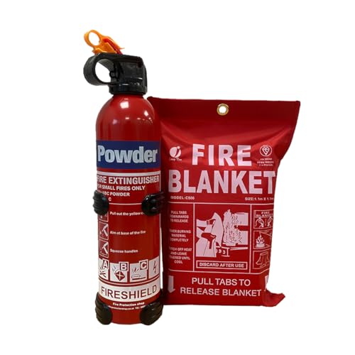 Small Home Fire Safety Pack, Small 850g Aerosol Dry Powder Fire Extinguisher & 1m x 1m Soft Case Fire Blanket (850g Fire Extinguisher)