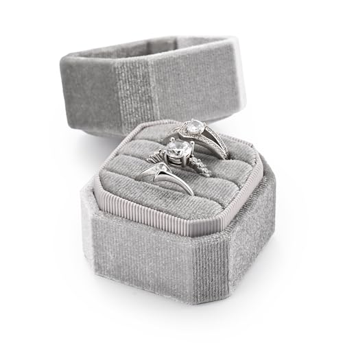 3 Slots Ring Box Velvet Ring Gift Box Wedding Day For Proposal, Engagement, Wedding,Mother's Day, Valentine's Day(Grey)