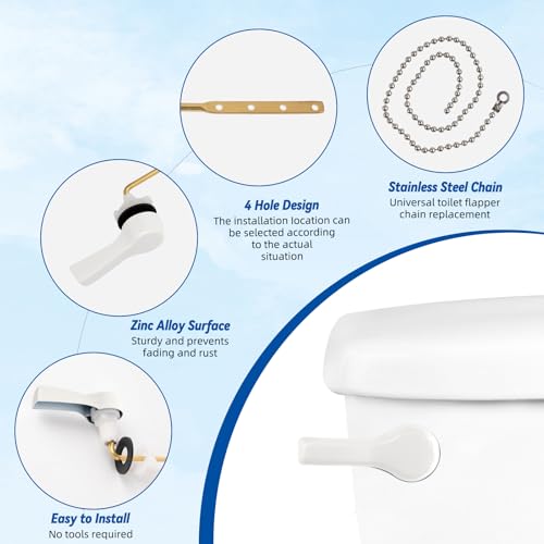 Image of Hibbent Universal Metal Front Mount Flush Toilet Handle Kit, White | Solid Brass Toilet Flush Tank Lever with Stainless Steel Adjustable Flapper Chains, Side Tank Toilet Handle for Most Toilets