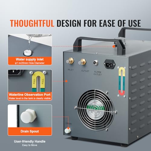 VEVOR Industrial Water Cooler, CW-3000(PRO), Air-Cooled Industrial Water Cooler Cooling System with 12L Water Tank Capacity 18 L/min Max Flow Rate, for 40W-80W CO2 Laser Engraving & Cutting Machines