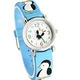 Jewtme Kids Time Teacher Watches 3D Cute Cartoon Silicone Children Toddler Wrist Watches for Ages 3-10 Boys Girls Little Child Penguin Blue