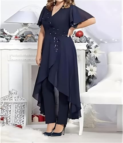 Lace Chiffon Mother of The Bride Pantsuits 2 Pieces Formal Pants Suits V Neck Mother of The Bride Dress3