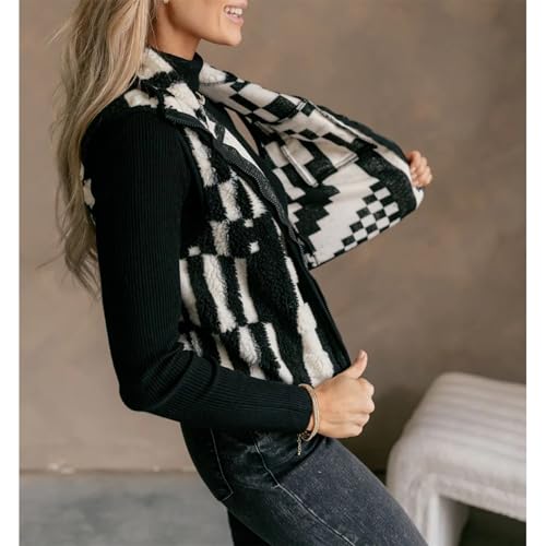 Ainangua Fuzzy Checkered Sherpa Fleece Vest for Women Sleeveless High Neck Zip Up Winter Jacket Cute Plaid Gilet with Pocket3