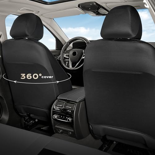 Image of Coverado Car Seat Covers Front Seats, Luxury Leather Car Seat Covers, Automotive Mesh Seat Covers 2 Pack, Airbag-Compatible, Black Gray Seat Covers for SUV Sedan Truck