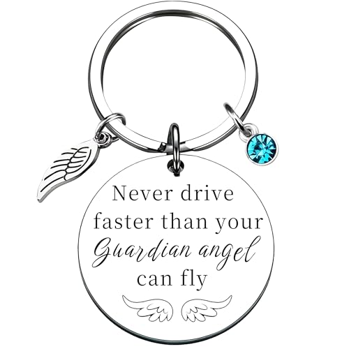 Geguosen New Driver Gifts for Teen Girls Sweet Sixteen Cute Car Key Chain for Women Teen Girls Teen Boys New Drivers Sweet 16 Gifts-Never Drive Faster Than Your Guardian Angel Can Fly