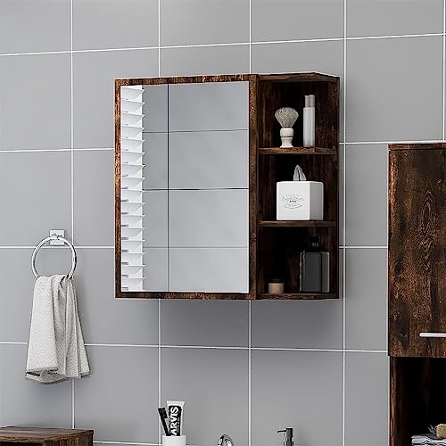Brokky Armario con Espejo baño Madera Muebles auxiliares de baño Bathroom Cabinet Mueble de baño Roble Ahumado 62,5x20,5x64 cm