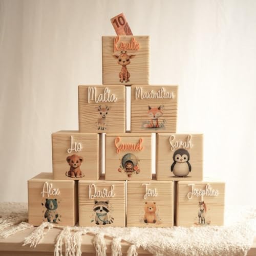 Tirelire en bois personnalisée pour enfants, verrouillable et décorative, cadeau personnalisé pour les anniversaires, les baptêmes, Pâques