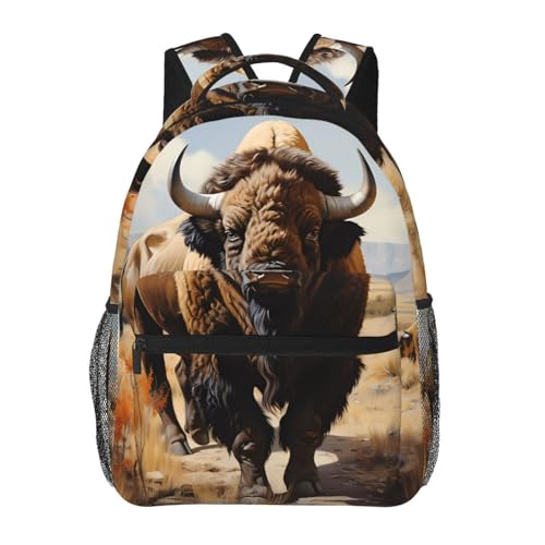 PHAYAH North American Bison Herd Pattern Backpack 15.7