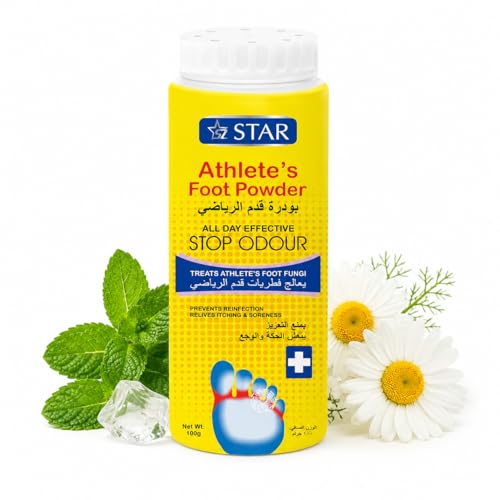 SZ STAR Athletes Foot Powder with Peppermint & Menthol 100g - Antifungal Deodorising Formula for Sweaty Smelly Feet - Moisture Absorbing Foot Care for Odour Control & All Day Freshness