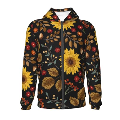 Sunflowers Leaves Kids Pullover Hoodies Boys Zip Up Sweatshirts Girls Athletic Clothes with Pocket2