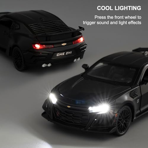 Image of 1:32 Bumblebee Diecast Car Model, Collectible Diecast Toy Car with Lights and Sounds, Pull Back Vehicles Toy for Adults Kids Birthday Gifts Decoration Black