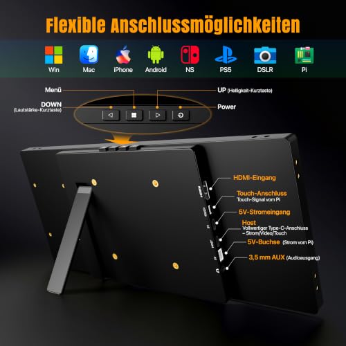 ROADOM 12,3" Mini Touchscreen Monitor, 1920x720 Ultra-Wide Bar USB-C HDMI – Ansicht 3