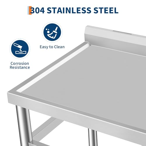 Image of Garvee 47 Inch Commercial Utility Sink with Faucet, Freestanding Stainless Steel Sink with Workbench & Storage for Kitchen, Laundry, Garage, Outdoor