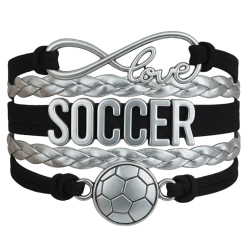 Soccer Charm Bracelet (Black/Silver) Soccer Accessories, Adjustable Soccer Bracelet, Ideal Soccer Gifts, Bracelets for Soccer Players, Soccer Charm, Soccer Stuff - by SPORTYBELLA
