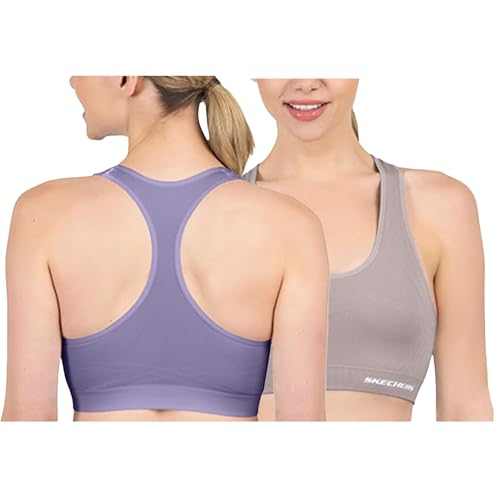 Skechers Women's Seamless Racerback Sports Bra 2 Pack, Sostén Deportivo, Comfortable Flexible Movement , Fitness and Yoga