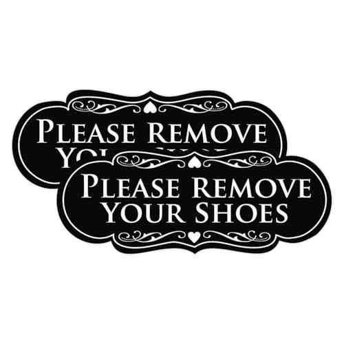 All Quality Designer Please Remove Your Shoes Wall or Door Sign - No Shoes Signage | Easy Installation - Black - Small (2 Pack)