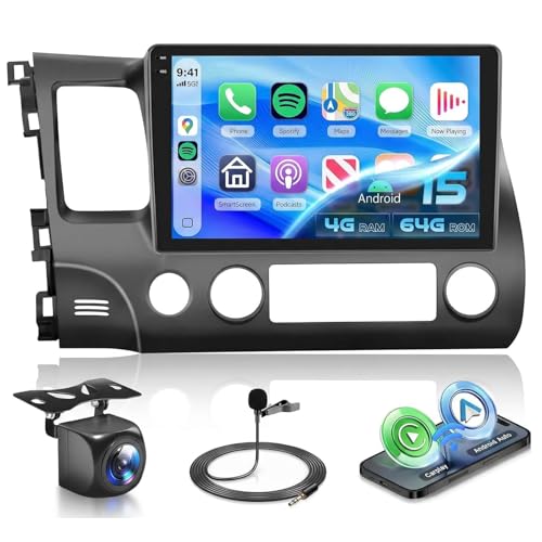 Image of [4+64G] Android 15 Car Radio Stereo for Honda Civic 2006-2011 with Wireless CarPlay & Android Auto, 10.1 Inch in-Cell Screen Car Auido with AHD Backup Camera GPS WiFi FM RDS Radio EQ SWC