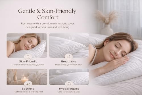 Image of Goose Feather Pillow Pack of 2 (20x36 in, King) | Premium Goose Feather Filling | Soft, Fluffy Hotel Quality | Breathable Cotton Cover | Medium Firm Support | White