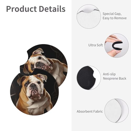 2 Portavasos para Auto Estampado Bulldog Inglés Antideslizante miniatura 6
