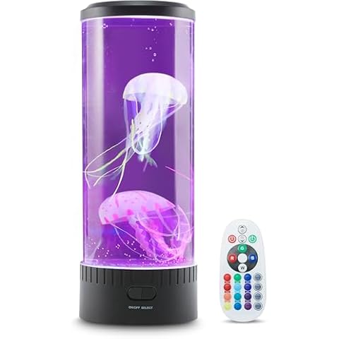 Wireless Express Lumina Large 14 Inch Jellyfish Mood Lamp with LED Lights - Realistic Jellyfish Motion, Multi-Color Changing LED Modes, Auto Shut Off, and Remote Control Cover