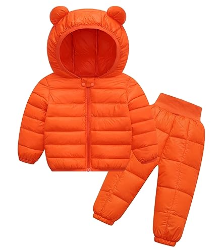 Happy Cherry Baby Boys Girls Two Piece Snowsuit Winter Hooded Puffer Down Jacket and Elastic Waist Snow Pants Sets