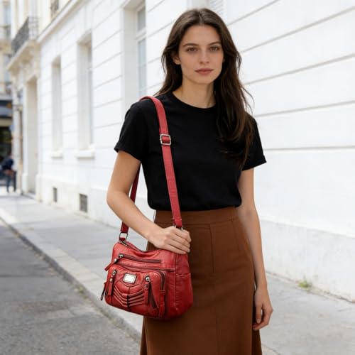 Image of WITERY Crossboby Bag for Women - Soft PU Leather Multi-Pocket Shoulder Bag Handbag with Adjustable Strap
