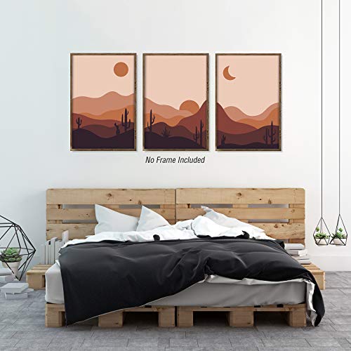 Mid Century Modern Wall Art Boho Mountain Wall Art - Boho Abstract Canvas Wall Art Desert Landscape Art Prints Midcentury Wall Art Sunset Sunrise Pictures For Living Room Bedroom 16X24X3 Inch Unframed #TOP4