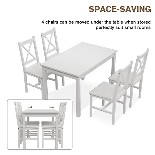 Alohappy Dining Room Table Set for 4, 5 Piece Kitchen Table Set Morden Wood Rectangle Breakfast Table and Chairs for Small Space (White)