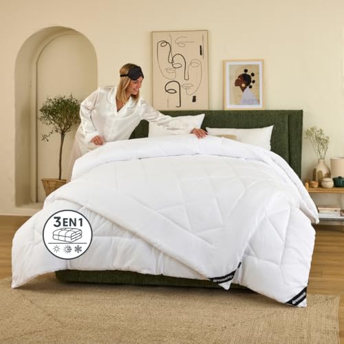 Dreamway - Edredón Relleno Nórdico Cama 105 4 Estaciones - Bedding Edredón Reversible Doble 150+300 gr/m² de 200x200 cm Fibra Suave y Antiacaro, Caliente y Cómodo Blanco