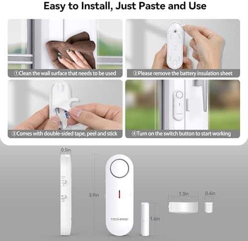 TECHRISE Door Alarms for Kids Safety, Window Sensor with 3-Level Volume Selection, Alarm & Chime Door Alarms When Opened, Personal Safety Alarm, Wireless Sensor for House Hotel Cars Sheds Caravans - 5